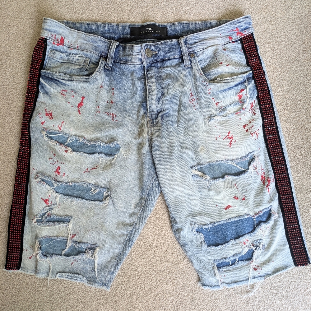 Y2K Jordan Craig Blue and Red Jean Shorts Relaxed Fit Men's 36 Retro